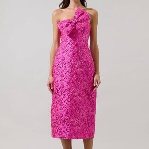 NWT arrington Jacquard Lola Bow Strapless Midi Dress